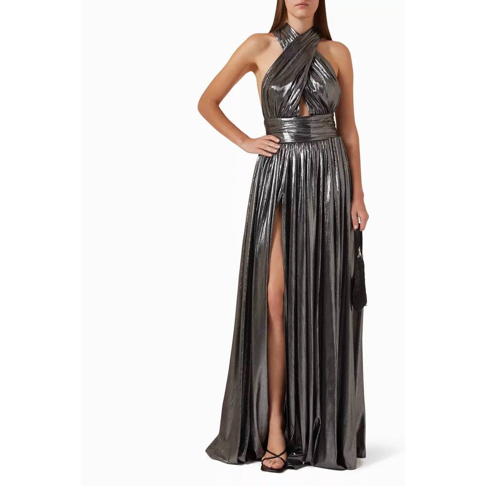 NEW BRONX AND BANCO florence halterneck gown in silver